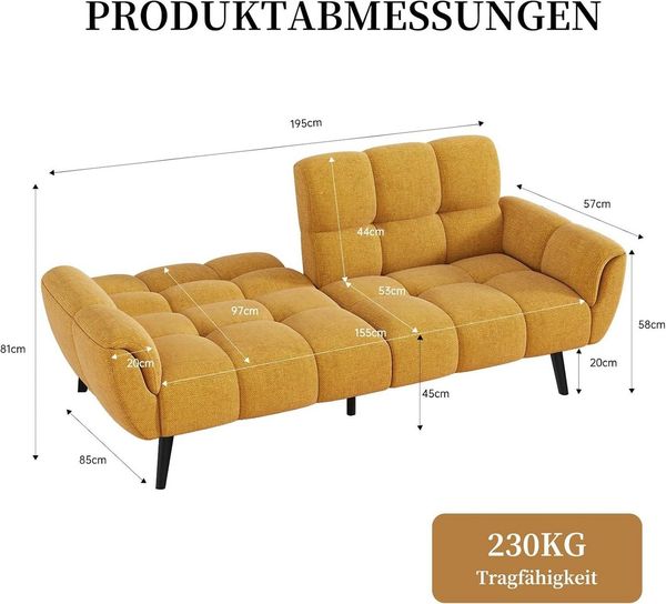 Jiexi 3-Sitzer Sofa Mit Schlaffunktion, Klappsofa Sofa 3 Sitzer, Geeignet Wohnzimmer