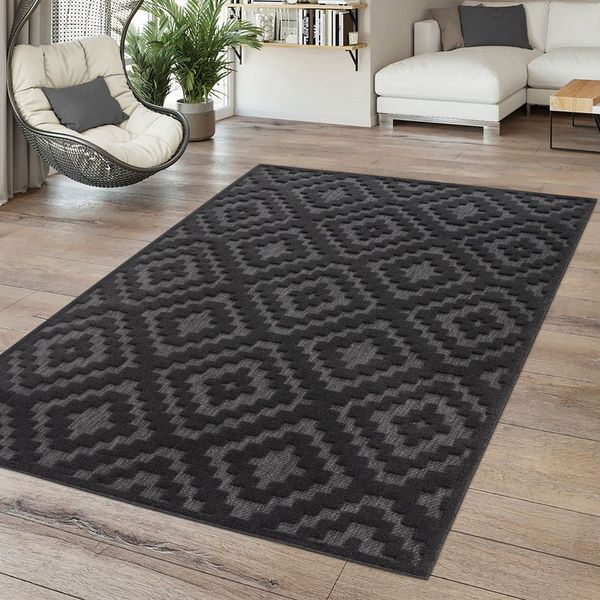 TT Home Teppich Diele, Esszimmer, Flur, Küche, Schlafzimmer, Wohnzimmer, Rechteckig, Höhe: 14 mm, In-& Outdoor Teppich Esszimmer Wetterfest Balkon Skandi Ethno Design G