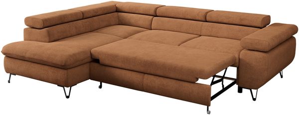 Mks Möbel 'Pedro L-Form' Ecksofa mit Schlaffunktion, verstellbaren Kopfstützen & Bettkasten, Orange, Stoff, mit Topper, links Bild 7