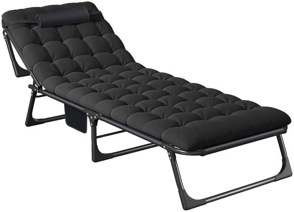STEELSØN 'Nysaris' Sonnenliege mit Polsterauflage, schwarz, klappbar und leicht transportierbar, Gartenliege mit Seitentasche, Outdoor Liegestuhl bis 180 kg, 2er Set