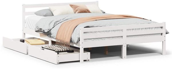 Doppelbett, Betten für Erwachsene, Massivholzbett ohne Matratze Weiß 150x200 cm Kiefernholz de4697