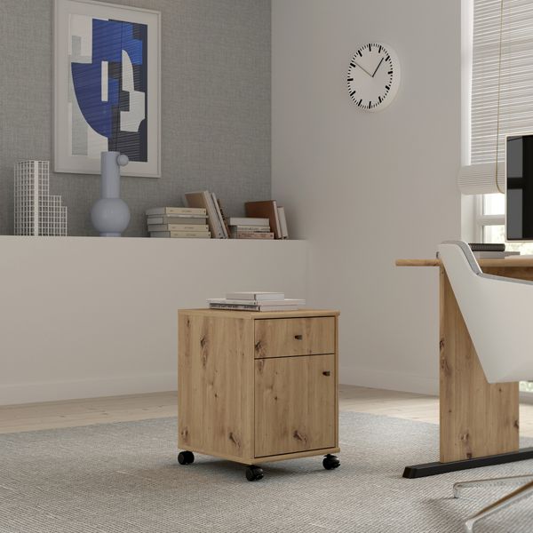 FORTE Tempra2 Rollcontainer, Holzwerkstoff, Braun, 38,6 x 54,2 x 42 cm