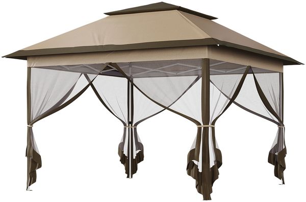 STEELSØN 'Xanaris' Pavillon 3,3x3,3 m, braun, wasserdicht, stabil und UV-beständig, Faltpavillon 3-fach höhenverstellbar, Gartenpavillon mit Doppeldach und 4 Seitenteilen, Pop Up Pavillon inkl. Tragetasche Bild 10