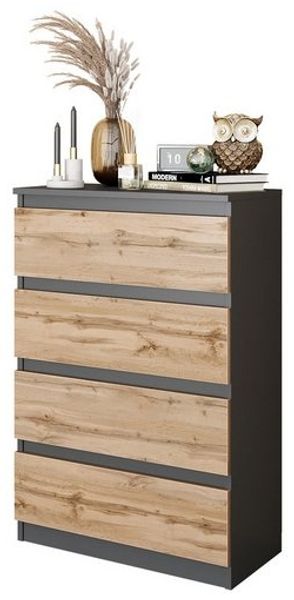 Furnica Kommode GABRIEL 4 Schubladen - Anthrazit Grau / Wotan Eiche H92cm B60cm T33cm Bild 4