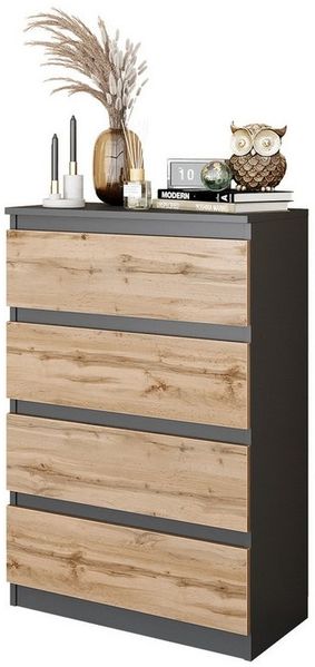 Furnica Kommode GABRIEL 4 Schubladen - Anthrazit Grau / Wotan Eiche H92cm B60cm T33cm Bild 3