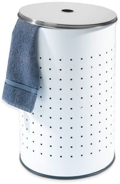 Home4You Wäschetonne Wäschesammler, 37 Liter, H 54 cm, Weiß, Edelstahl, (1 St), mit Deckel, Belüftungslöcher, Ø 29 cm