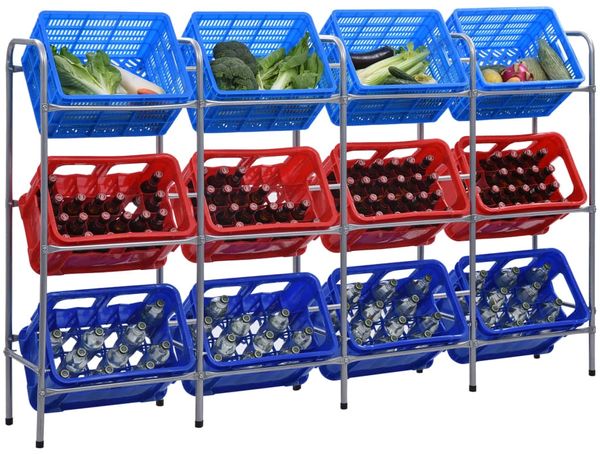 vidaXL Kistenregal für 12 Kisten Silbern 190x33x116 cm Stahl 285215