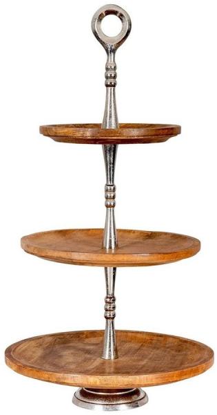 Levandeo® Etagere, Holz Etagere 3 Etagen H60cm Mangoholz Metall Servierplatte