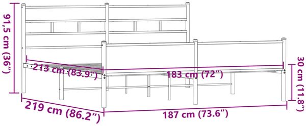 vidaXL Metallbett ohne Matratze Braun Eichen-Optik 183x213 cm 3308518 Bild 9
