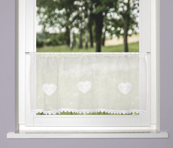 HOME WOHNIDEEN Scheibengardine NISHAY (1 St), Stangendurchzug, halbtransparent, Cafehaus Leinenoptik bestickt
