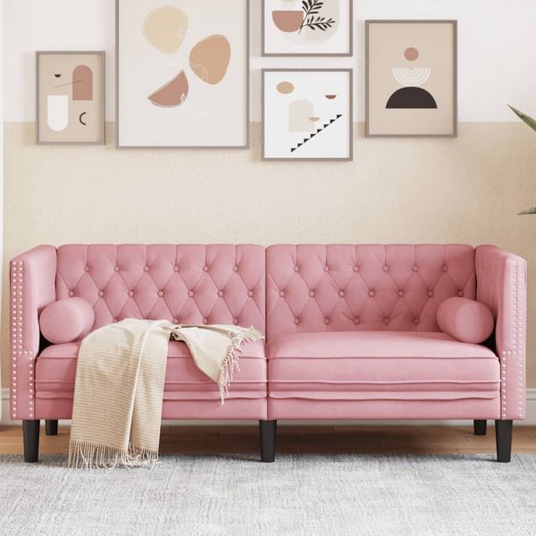 vidaXL Chesterfield-Sofa mit Nackenrollen 2-Sitzer Rosa Samt 372686