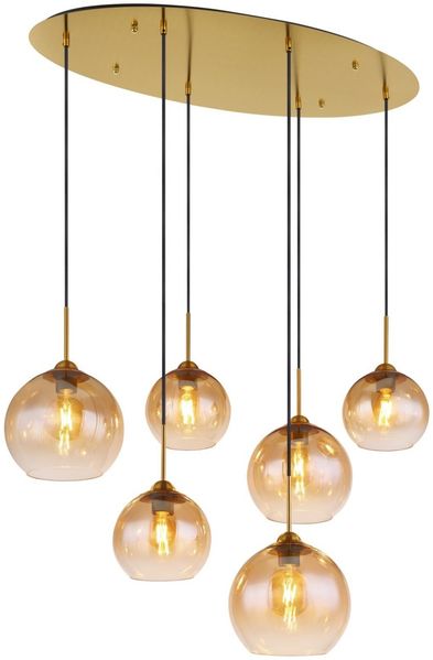 Hängelampe Esszimmer Messing Hängeleuchte Wohnzimmer 6-flammig Glas 15788-6H