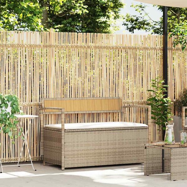 vidaXL Gartenbank mit Stauraum und Kissen Beige Poly Rattan 4103840