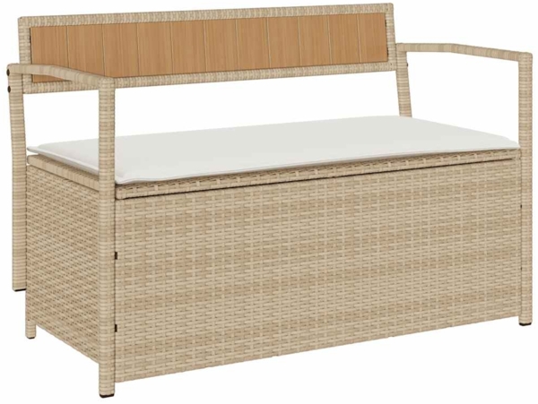 vidaXL Gartenbank mit Stauraum und Kissen Beige Poly Rattan 4103840