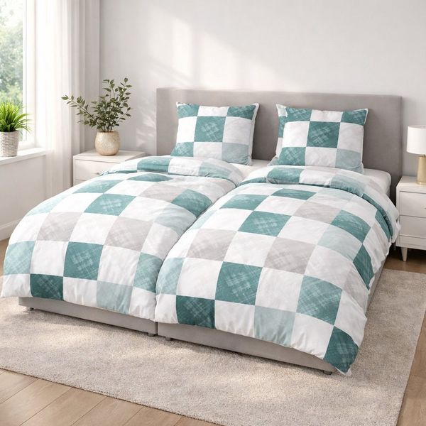 DOBNIG Bettwäsche Flanell, Flanell, 2 teilig, modern kariert, smaragd