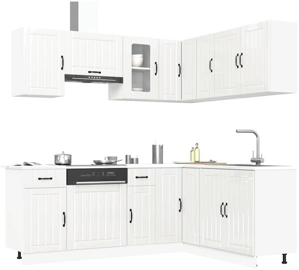 vidaXL 11-tlg. Küchenschrank-Set Kalmar Hochglanz-Weiß Holzwerkstoff 3314943
