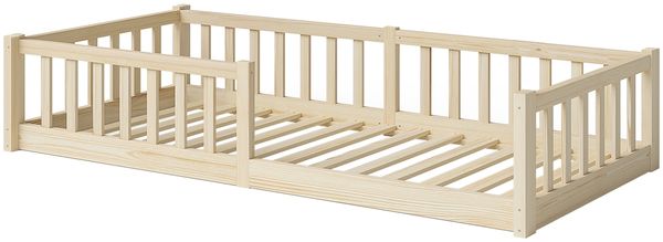 Bellabino 'Vere' Bodenbett 90x200 cm, natur, Massivholz Kiefer, Montessori Kinderbett mit Rausfallschutz und Lattenrost Bild 2