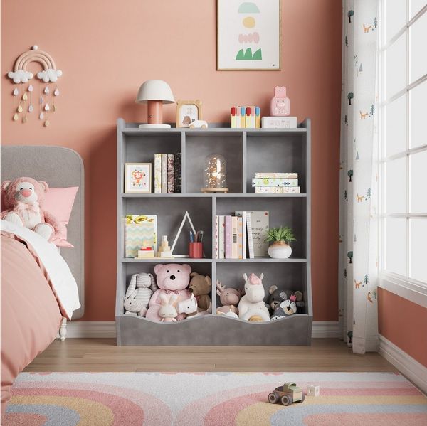 GarveeMore Kinderregal Bücherregal Kinder Spielzeugregal mit 7 Fächern 92x30x180cm
