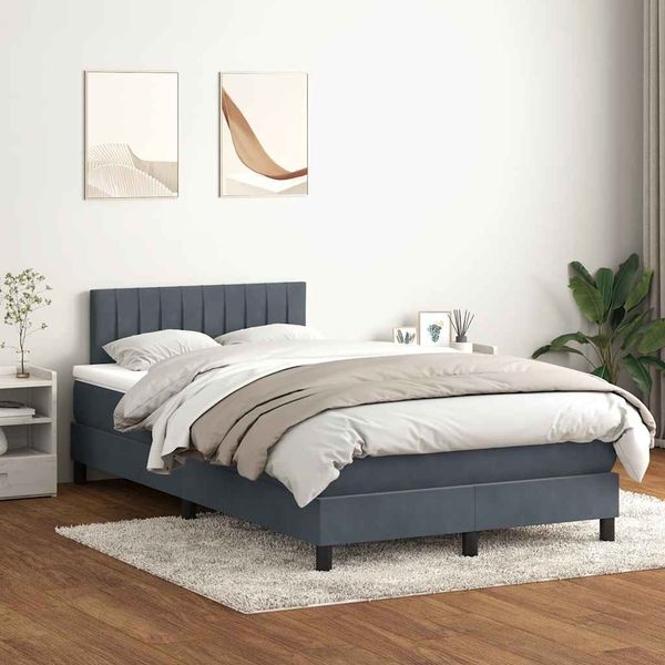 vidaXL Boxspringbett mit Matratze & LED Dunkelgrau 120x220 cm Samt 3317116