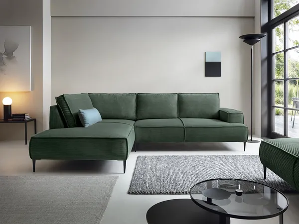 Vente-unique - GINETO Sofa StoffSamt Grün - B 195 cm x H 83 cm x L 275 cm