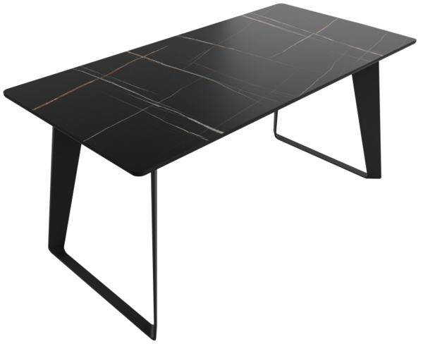 Esstisch 160x80cm schwarze Keramikplatte schwarze U-Form Beine : Schwarz