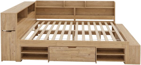 Merax Doppelbett 140 x 200 cm, Jugendbett, Kinderbett mit Schubladen, Bücherregal & Stauschrank, mit Lattenrost, Natur Bild 8