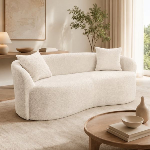 Design Sofa ARCO champagner beige 2-Sitzer Feinstrick Bouclé 180cm Federkern Couch