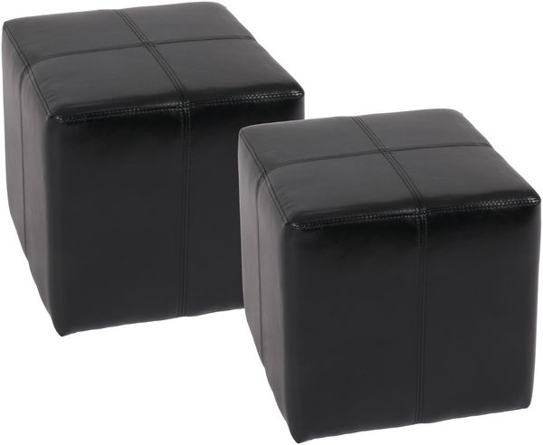 2er-Set Sitzwürfel Hocker Sitzhocker Onex, Leder + Kunstleder, 36 x 36 x 36 cm ~ schwarz