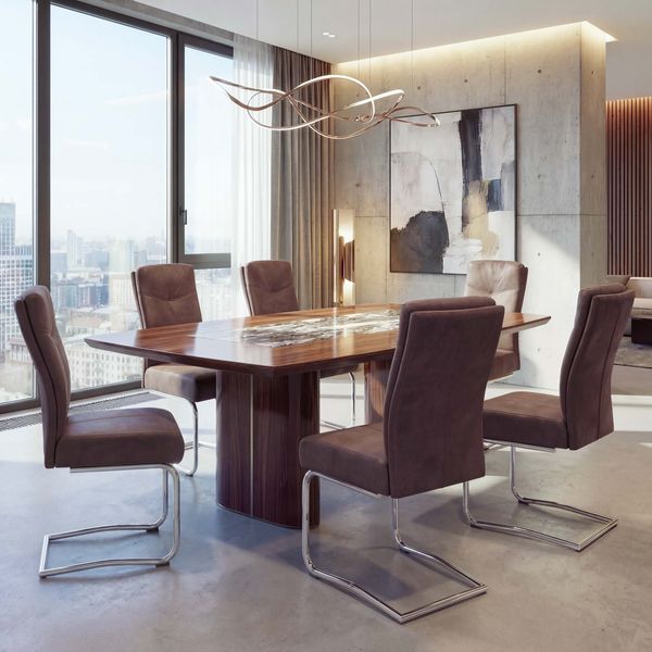 6er-Set Esszimmerstuhl HWC-G56, Küchenstuhl Freischwinger Stuhl, Textil Wildleder-Optik ~ braun