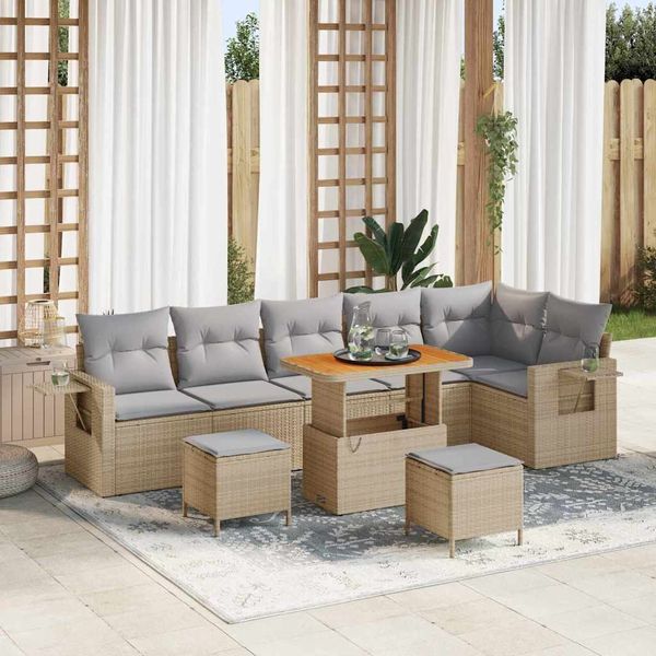 vidaXL Gartensofa-set 9 pcs Beige Poly-Rattan 3361767