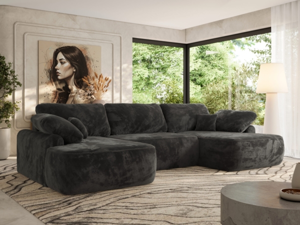 U-förmige Ecke, Ecksofa mit schlaffunktion und bettkasten, lose kissen, Wellenfeder, Big sofa XXL - CUBO U - Dunkelgrau Plüsch