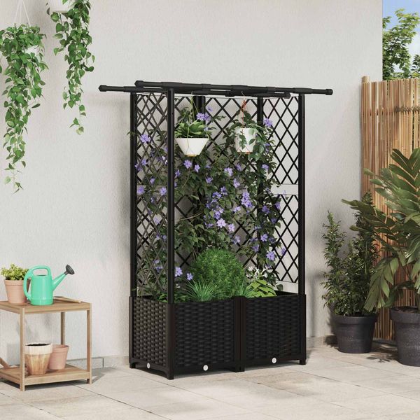 vidaXL Hochbeet mit Rankgitter und Dach Schwarz 124 x 40 x 136 cm PP 42032548