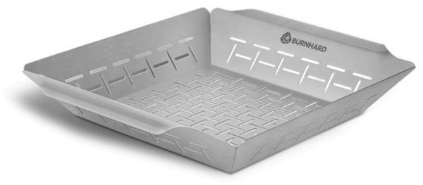 BURNHARD® Grillkorb aus Edelstahl für Gemüse, Fleisch und Fisch, Gemüsekorb für Gas-, Elektro- und Holzkohlegrill, spülmaschinenfest, rostfrei, 30 x 30 x 5,5 cm