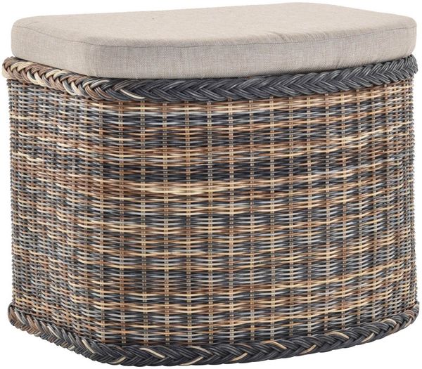 Krines Home Wäschetruhe Wäschekorb bauchig Sitz Truhe Sitzbank mit Deckel Sitzhocker Polster (Wäschebox mit Inlett), Sitzbank mit Stauraum