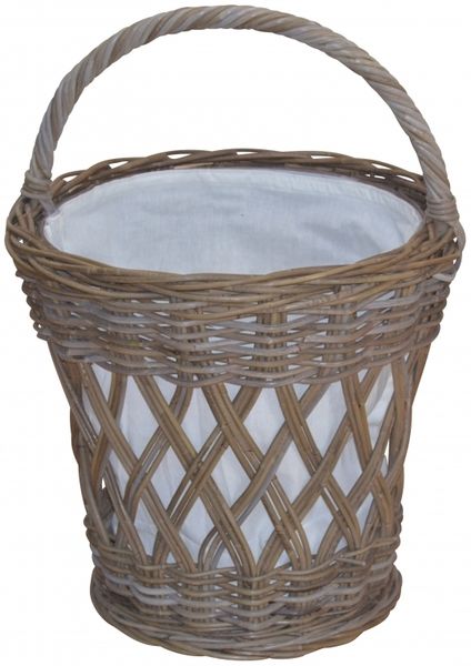 Fester handgemachter Tragekorb "Selly" aus Rattan, naturgrau