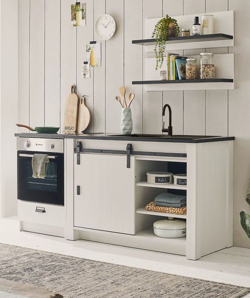 Küche Stove in weiß Pinie und anthrazit Landhaus Set 4-tlg.