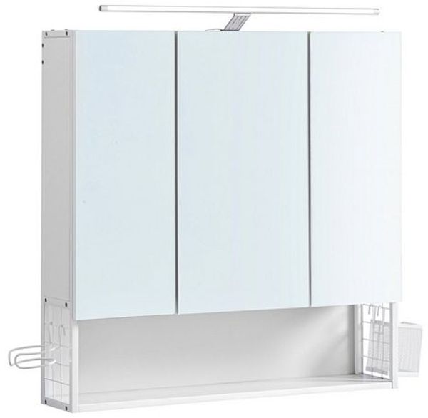Vasagle Spiegelschrank Badezimmerschrank mit Beleuchtung & Kabel, Holzspanplatte Weiß, 14,5 x 70 x 70 cm