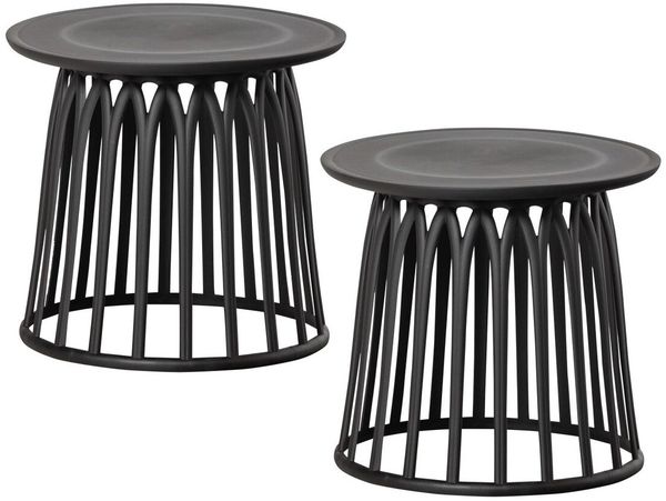 2er-Set Gartenbeistelltisch Boy - Kunststoff Schwarz, Ø 50 cm