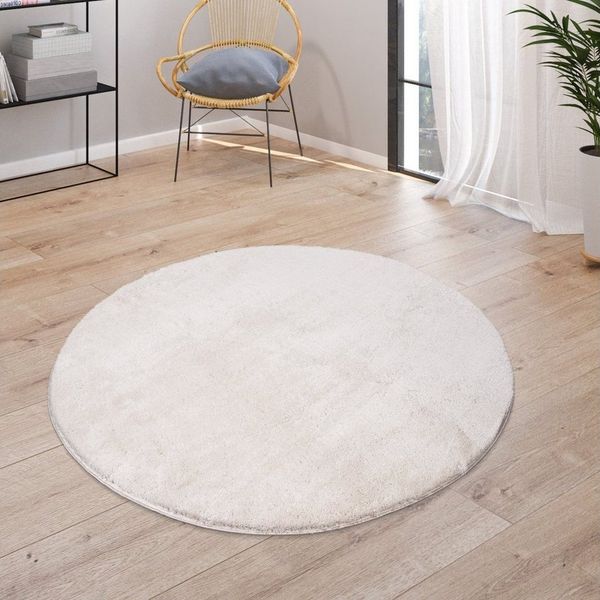 Paco Home Teppich Cadiz 630, rund, Höhe: 14 mm, Kurzflor, Uni-Farben, besonders weich, waschbar, Wohnzimmer