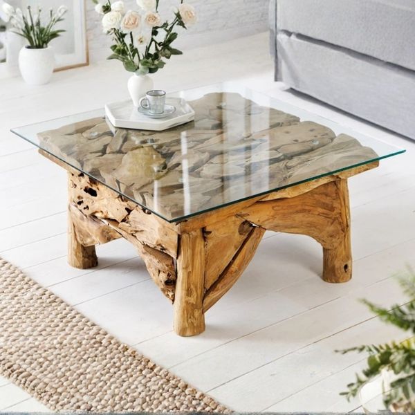 Handgefertigter Teak Couchtisch SEASIDE 60x60 cm Unikat Wohnzimmertisch