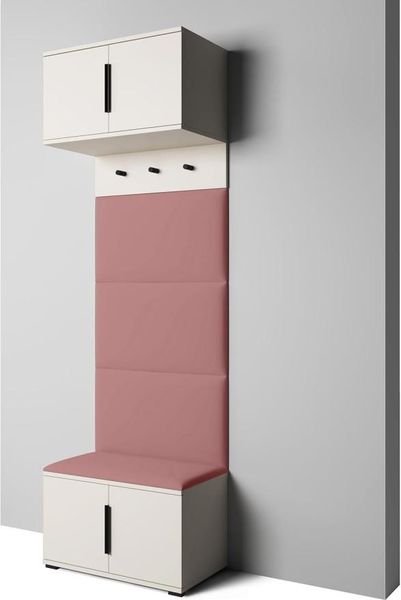 Garderoben-Set Napoli Version 5: Schuhschrank mit Polsterpaneelen, Hängeschrank für Flur und Eingangsbereich (Cashmere/Trinity 23), 225 x 40 x 70 cm