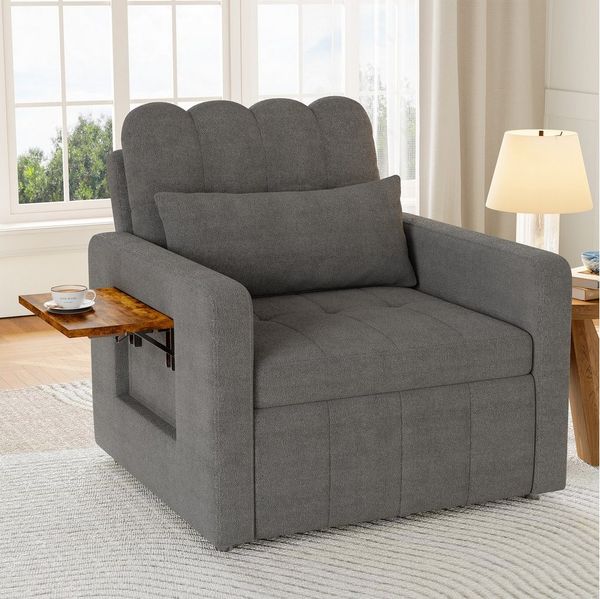 FUROKOY Schlafsofa Daybett 2-in-1 Sofabett Einzelbett, Set 1 Teile, mit1 Kissen,1 Seitentasche,1 Getränkehalter,Ausziehbett,Chenille,Grau