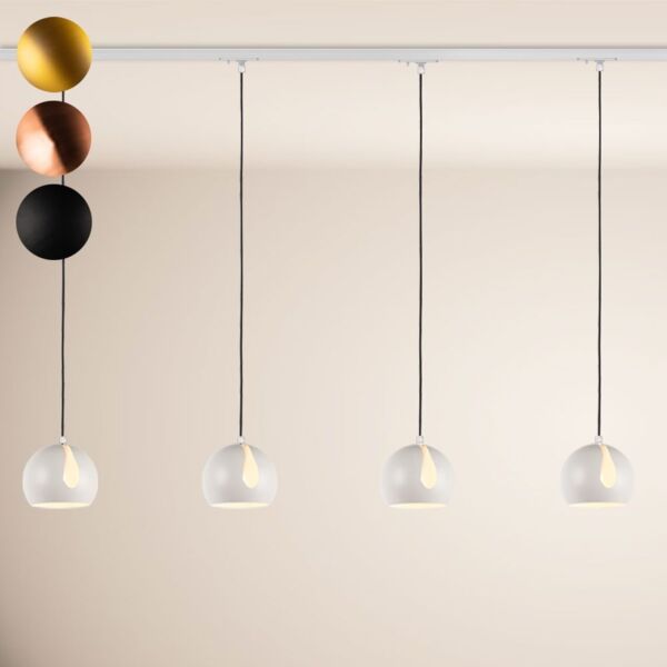 s.luce Ball Esszimmerlampe 1-Phasen-Schiene Endeinspeiser Ø 20cm Weiß