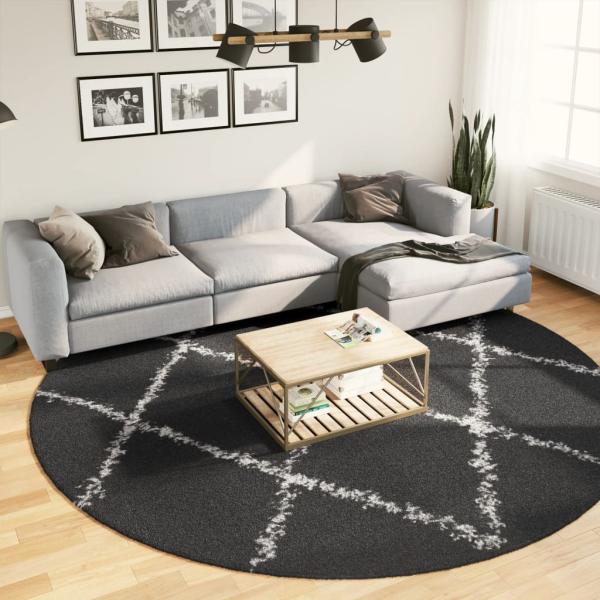 vidaXL Teppich Shaggy Hochflor Modern Schwarz und Creme Ø 280 cm 375425