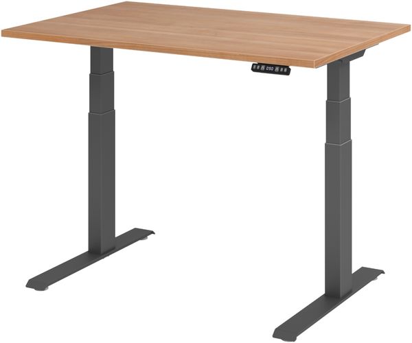 bümö elektrisch höhenverstellbarer Schreibtisch 120x80 cm in Nussbaum, Gestell graphit mit Memory-Steuerung, elektrischer Bürotisch höhenverstellbar Gaming Tisch, XDKB12-N-G