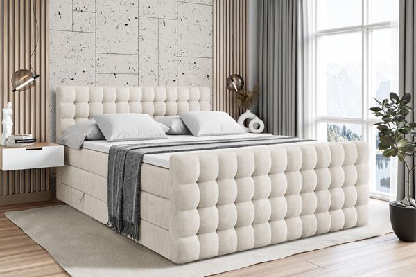 ALTDECOR Boxspringbett VIONE-Z KING (mit Matratze und Lattenrost Topper Polsterbett mit Bettkasten Boxbett), H4 Multipocket, H3 Bonellfederung, Doppelbett Springboxbett