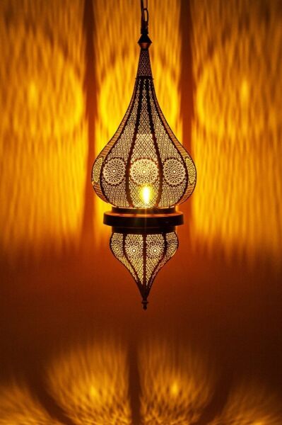 Marrakesch Orient & Mediterran Interior Pendelleuchte Orientalische Lampe Hängeleuchte Fayna Gold, ohne Leuchtmittel, Handarbeit