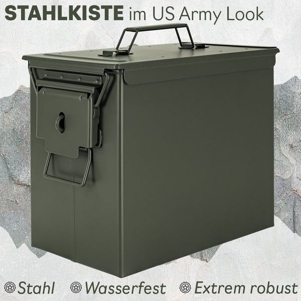 Trucky Aufbewahrungsbox Munitionsbox Box Metallkiste Metallbox Ammo Box 33 x 19 x 28 cm Grün