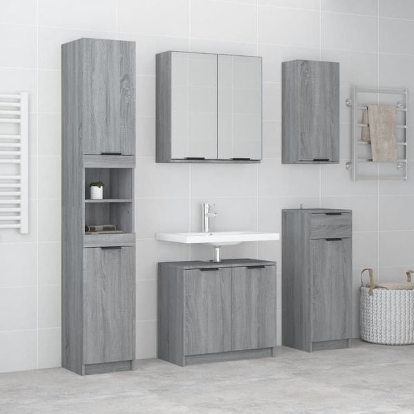 vidaXL 5-tlg. Badmöbel-Set Grau Sonoma-Eiche Holzwerkstoff 3115858