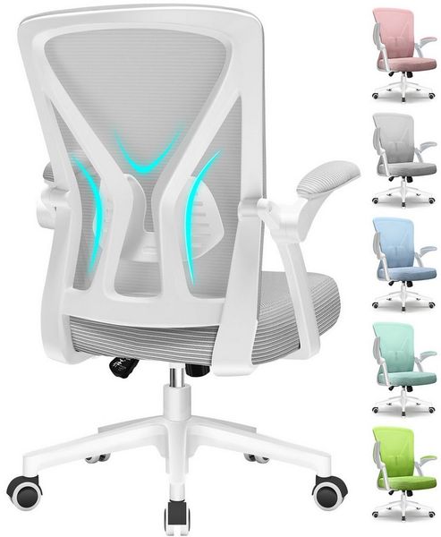 Adormii Bürostuhl Bürostuhl mit klappbaren Armlehnen,Ergonomischer Bürostuhl (Drehstuhl 360° mit Höhenverstellbarer Lendenwirbelstütze,Verstellbarer gepolsterten Armlehnen,Wippfunktion bis 125°,geräuscharmen Rollen,Höhenverstellbar), Atmungsaktiver Net...